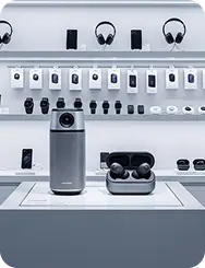 AirPods and phones on a store display